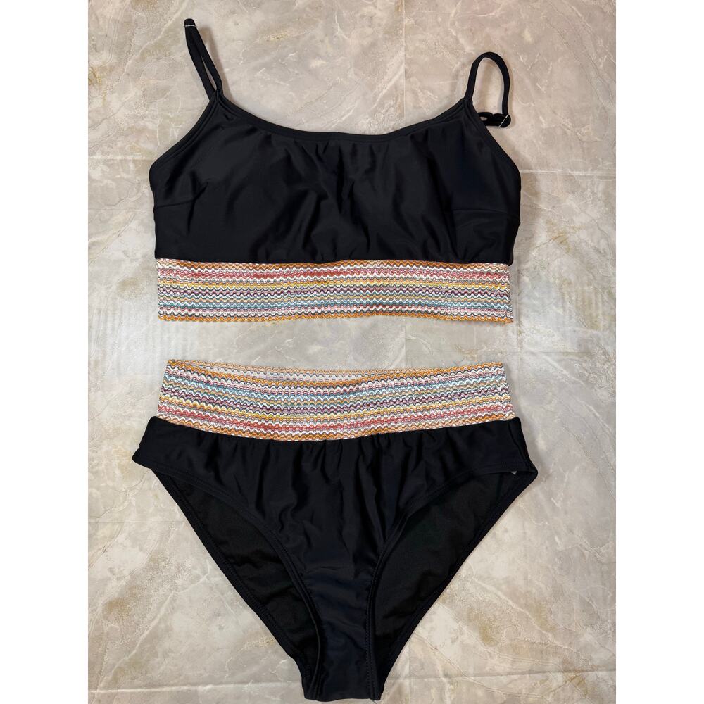 NWOT Black Retro Band Bikini Set (Size M)